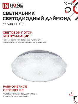 Светильник светодиодный серии DECO ДАЙМОНД 120Вт 230В 6500К 12600Лм 496х85мм IN HOME в Уссурийске
