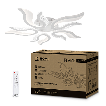 Светильник светодиодный ELEGANT FLAME 90Вт 230В 3000-6500K 7000Лм 820х802х87мм c пультом ДУ белый IN HOME в Уссурийске