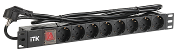 ITK PDU 8 розеток немецкий стандарт с выключателем 1U кабель 2м вилка ПВХ черный в Уссурийске