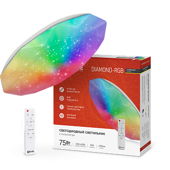 Светильник светодиодный COMFORT DIAMOND-RGB 75Вт 230В 3000-6500K 6000Лм 500x105мм с пультом ДУ IN HOME в Уссурийске