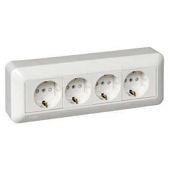 Розетка четырехместная ПРИМА SE с заземлением с монтажной пластиной со шторками накладная белая в Уссурийске