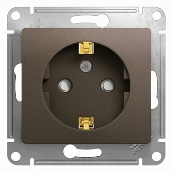 Розетка одинарная Glossa SE с заземлением со шторками шоколад в Уссурийске