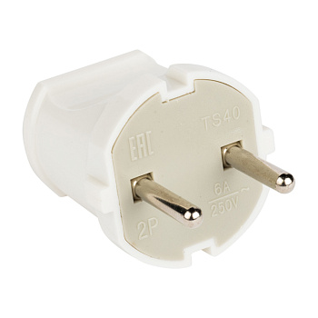 Вилка прямая без заземления белая 6А 250В EKF PROxima в Уссурийске