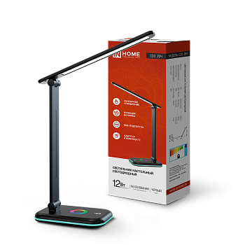 Светильник настольный светодиодный PLUS ССО-20Ч 12Вт 3000-6500К 640Лм RGB-подсветка, сенсор, с адаптером ЧЕРНЫЙ IN HOME в Уссурийске