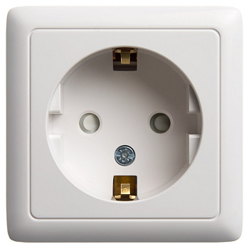 Розетка одинарная ХИТ SE накладная с заземлением с изоляционной пластиной со шторками белая в Уссурийске