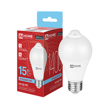 Лампа светодиодная LED-A60 ИД-PRO 15Вт 230В Е27 6500К 1400Лм 5м 35сек с инфракрасным датчиком и датчиком освещенности IN HOME в Уссурийске