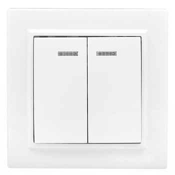 Выключатель двухклавишный с подсветкой Минск EKF белый в Уссурийске