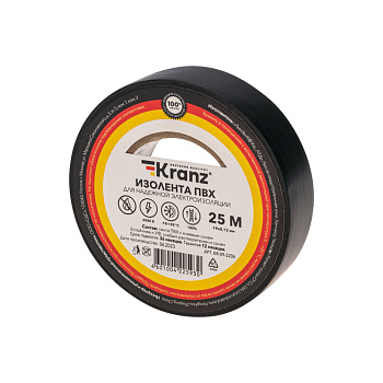Изолента ПВХ 19 мм х 25 м, черная, (упак. 5 рулонов) KRANZ в Уссурийске