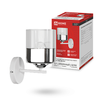 Светильник настенный под лампу AURA TESO-WH-E27 1хЕ27 прозрачный плафон, белый корпус IN HOME в Уссурийске