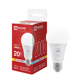 Лампа светодиодная LED-A60-VC 20Вт 230В Е27 2000Лм 3ССТ 3000/4000/6500К с переключателем на лампе IN HOME в Уссурийске