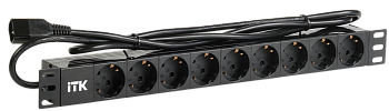ITK PDU 9 розеток немецкий стандарт 1U шнур 2м вилка С14 ПВХ черный в Уссурийске
