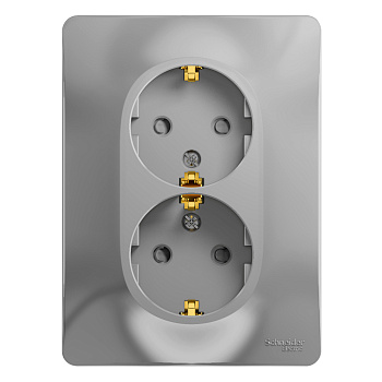 Розетка двойная Glossa SE с заземлением со шторками алюминий в сборе в Уссурийске