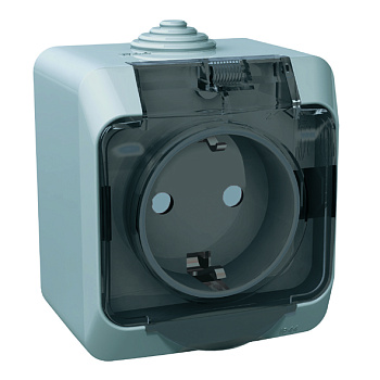 Розетка одинарная ЭТЮД SE накладная со шторками c крышкой с заземлением серая в Уссурийске