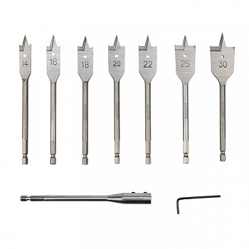 Набор сверл перовых по дереву (9 предметов):14-16-18-20-22-25-30х152мм, удлин., ключ угловой KRANZ в Уссурийске