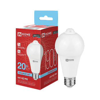 Лампа светодиодная LED-A65 ИД-PRO 20Вт 230В Е27 6500К 1900Лм 5м 35сек с инфракрасным датчиком и датчиком освещенности IN HOME в Уссурийске