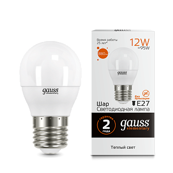 Лампа светодиодная LED-ШАР 12Вт E27 3000K 880Лм Elementary GAUSS в Уссурийске
