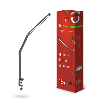 Светильник настольный светодиодный PLUS ССС-02Ч 15Вт 3000-6500К 600Лм USB, с адаптером, струбцина ЧЕРНЫЙ IN HOME в Уссурийске