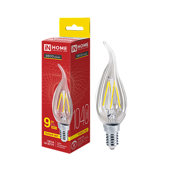 Лампа светодиодная LED-СВЕЧА НА ВЕТРУ-deco 9Вт 230В Е14 3000К 1040Лм прозрачная IN HOME в Уссурийске