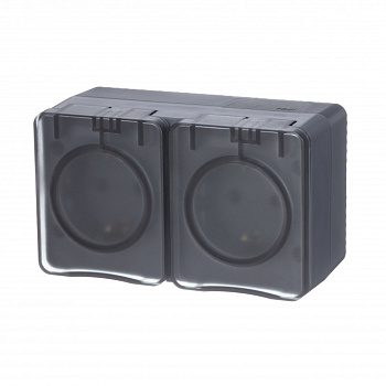 Розетка двойная AtlasDesign SE Profi54 накладная с з/к со шторками с крышкой антрацит в Уссурийске