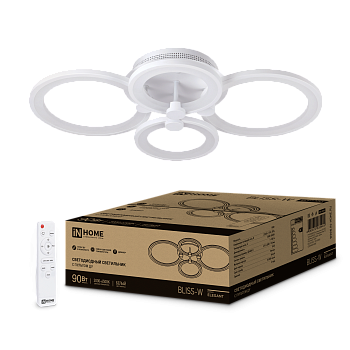 Светильник светодиодный ELEGANT BLISS-W 90Вт 230В 3000-6500K 7000Лм 610х400х130мм c пультом ДУ белый IN HOME в Уссурийске
