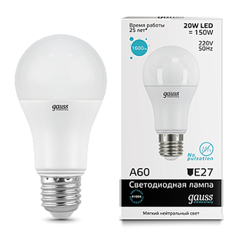Лампа светодиодная LED-A60 20Вт E27 4100K 1600Лм Elementary GAUSS в Уссурийске