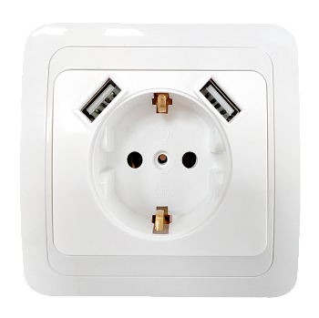 Розетка одинарная с заземлением CLASSICO с двумя USB белая 2047 IN HOME в Уссурийске