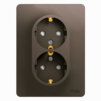 Розетка двойная Glossa SE с заземлением со шторками шоколад в сборе в Уссурийске