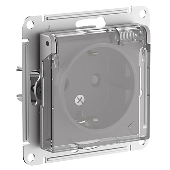 Розетка одинарная AtlasDesign AQUA IP44 SE с заземлением со шторками с крышкой алюминий в Уссурийске