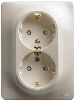 Розетка двойная Glossa SE с заземлением со шторками перламутр в сборе в Уссурийске