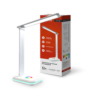 Светильник настольный светодиодный PLUS ССО-20Б 12Вт 3000-6500К 640Лм RGB-подсветка, сенсор, с адаптером БЕЛЫЙ IN HOME в Уссурийске