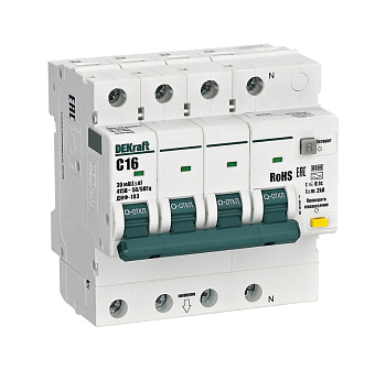 АВДТ ДИФ-103 3P+N 16А 30мА AC х-ка C 6кА DEKraft в Уссурийске