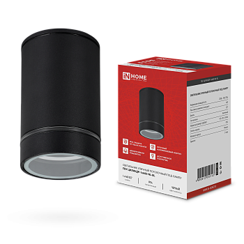 Светильник уличный потолочный ПБУ ЦИЛИНДР-1xА60-NL-BL с подсветкой черный IP54 IN HOME в Уссурийске