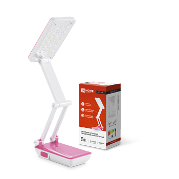 Светильник настольный светодиодный аккумуляторный ССО 12Р 6Вт 6500К 360Лм 2 уровня яркости 230В РОЗОВЫЙ IN HOME в Уссурийске