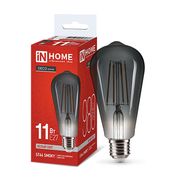 Лампа светодиодная LED-ST64-deco smoky 11Вт 230В E27 4000K 980Лм дымчатая IN HOME в Уссурийске
