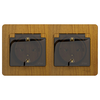Розетка двойная Glossa SE IP44 с заземлением со шторками дуб в сборе в Уссурийске