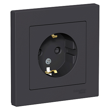 Розетка одинарная AtlasDesign SE с заземлением со шторками карбон в сборе в Уссурийске