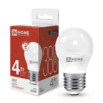 Лампа светодиодная LED-ШАР-VC 4Вт 230В Е27 4000К 380Лм IN HOME в Уссурийске