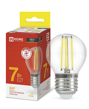 Лампа светодиодная LED-ШАР-deco 7Вт 230В Е27 3000К 810Лм прозрачная IN HOME в Уссурийске