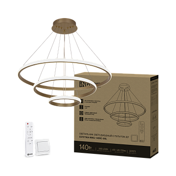Светильник светодиодный ESTETIKA RING-140RC-3GL 140Вт 230В 3000-6500K 600/400/200 1.2м трос пульт ДУ золото IN HOME в Уссурийске