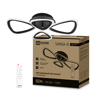Светильник светодиодный ELEGANT SANSA-B 60Вт 230В 3000-6500K 4700Лм 600х400х75мм c пультом ДУ черный IN HOME в Уссурийске