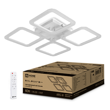 Светильник светодиодный ELEGANT ARIS-W 60Вт 230В 3000-6500K 4700Лм 450х450х75мм c пультом ДУ белый IN HOME в Уссурийске