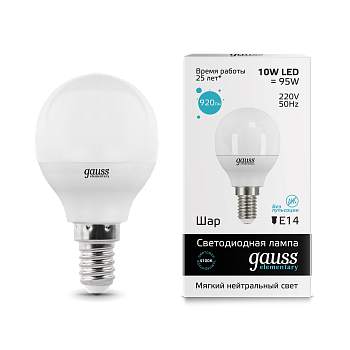 Лампа светодиодная LED-ШАР 10Вт E14 4100K 920Лм Elementary GAUSS в Уссурийске