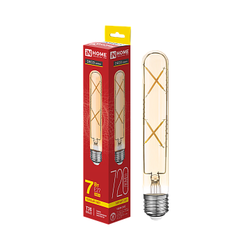 Лампа светодиодная LED-T30-deco gold 7Вт 230В Е27 3000К 720Лм 185мм золотистая IN HOME в Уссурийске