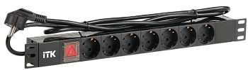 ITK PDU 7 розеток немецкий стандарт с выключателем 1U кабель 2м вилка ПВХ черный в Уссурийске