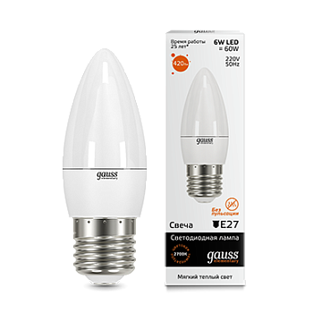 Лампа светодиодная LED-СВЕЧА 6Вт E27 3000K 420Лм Elementary GAUSS в Уссурийске