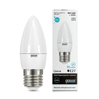 Лампа светодиодная LED-СВЕЧА 6Вт E27 4100K 450Лм Elementary GAUSS в Уссурийске