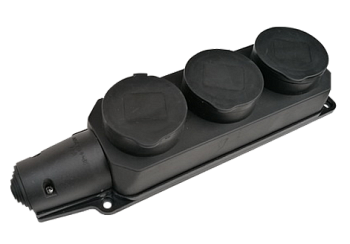 Розетка тройная с заземлением каучук с заглушками 16А IP44 черная 9323 IN HOME в Уссурийске