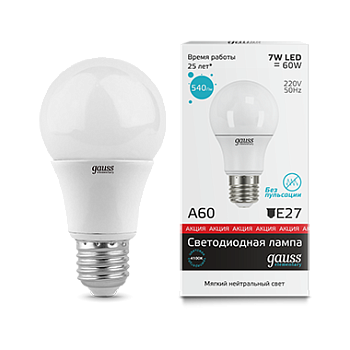 Лампа светодиодная LED-A60 7Вт E27 4100K 540Лм Elementary GAUSS в Уссурийске