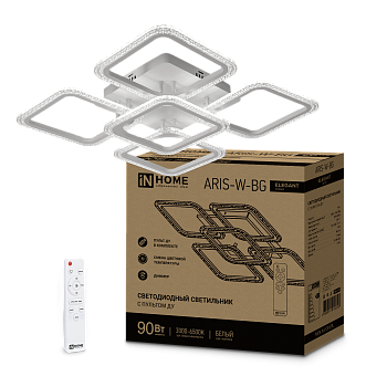 Светильник светодиодный ELEGANT ARIS-W-BG 90Вт 230В 3000-6500K 7000Лм 557х557х115мм пульт ДУ белый IN HOME в Уссурийске