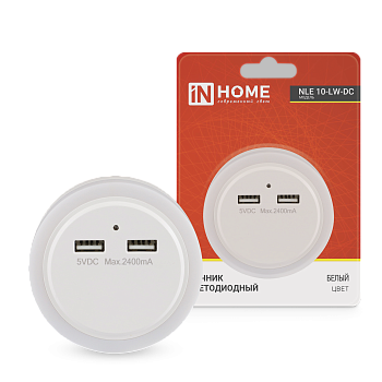Ночник светодиодный NLE 10-LW-DC белый 2хUSB разъема с датчиком освещения 230В IN HOME в Уссурийске